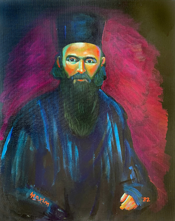 “Young Nicholai of Ohrid”, acrylic on canvas, by Bishop Maxim, 2022