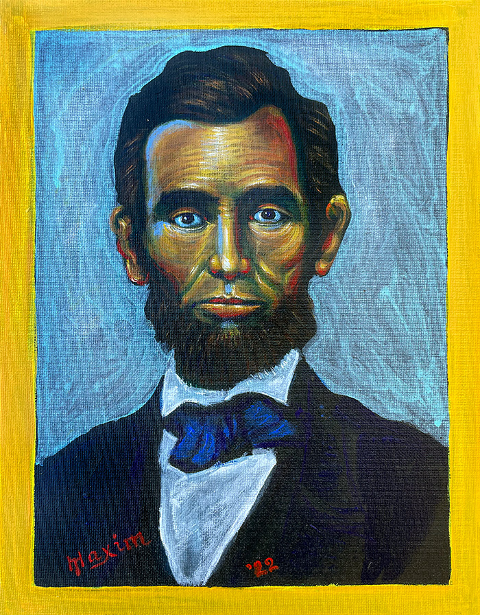 “Abraham Lincoln “, acrylic on canvas, by Bishop Maxim, 2022