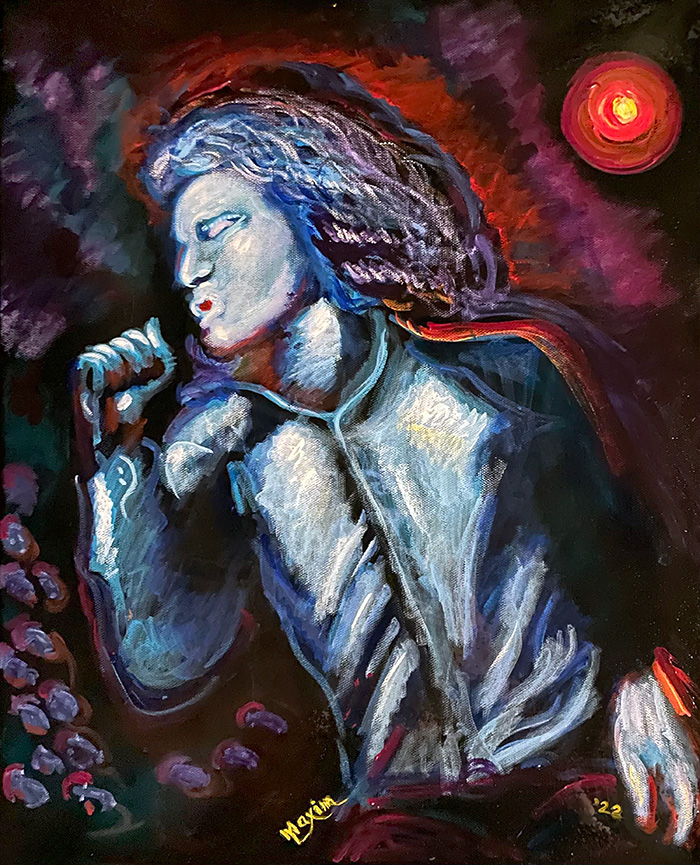 "Drunk the drug of forgetfulness-Jim Morrison", acrylic on canvas, by Bishop Maxim, 2022