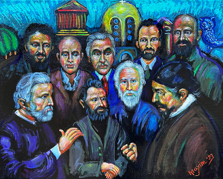 "Theologians", acrylic on canvas, Bishop Maxim, 2023