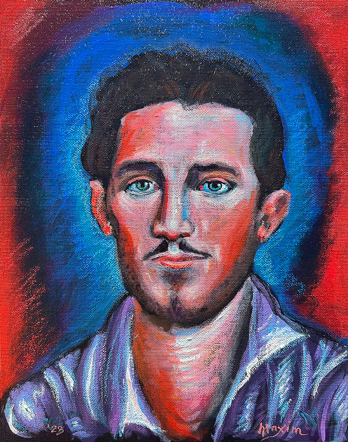 "Gavrilo Princip: A Portrait of Resolve," acrylic on canvas, Bishop Maxim, 2023