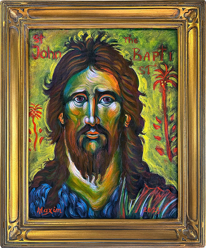 "The Radiant Prophet: St. John the Baptist", acrylic on canvas, Bishop Maxim, 2023
