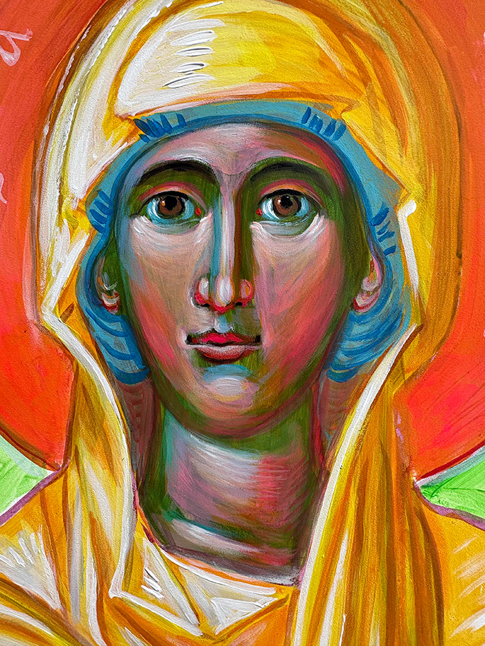 "Transforming the Desert: St. Parasceva's Message of Metanoia", detail, acrylic on board, Bishop Maxim, 2023