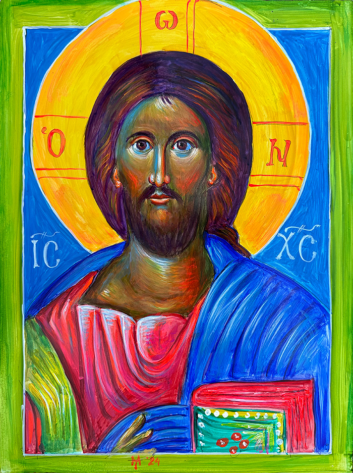 “Jesus Christ”, acrylic on gesso board, Bishop Maxim, 2024
