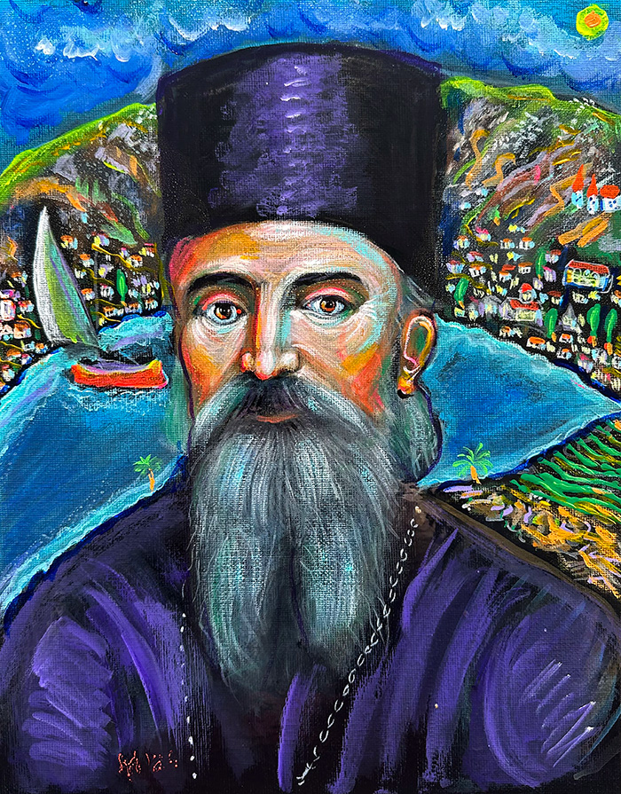"Caring Bishop Nikodim", acrylic on canvas panel, Bishop Maxim, 2024