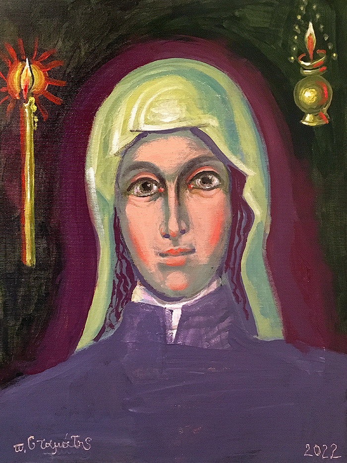 "Lady Sacristan" (Η νεωκόρος), acrylic on canvas,  Stamatis Skliris, 2022