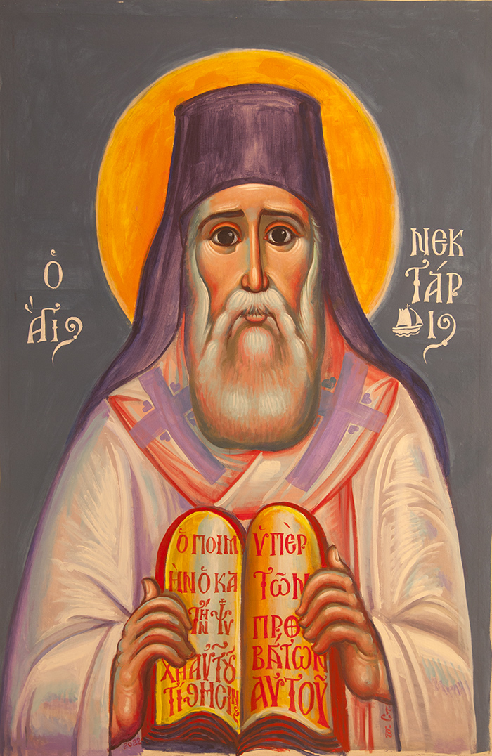 "St. Nektarios", acrylic on canvas, Stamatis Skliris, 2022