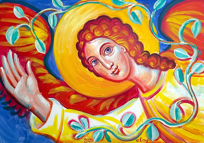 "An Angel Greeting Us", Stamatis Skliris, acrylic on canvas, 2020