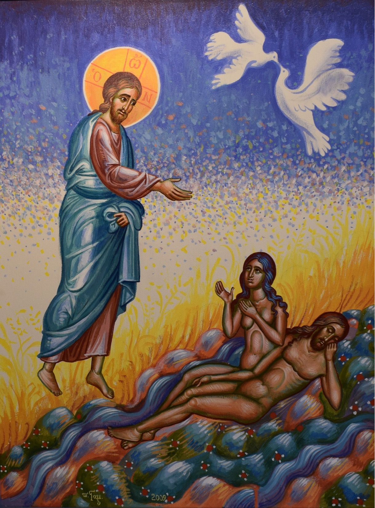 “Creation of Adam and Eve”, acrylic on canvas, 2009, 60x80 Π115 - Η δημιουργία του Αδάμ και της Εύας, 2009, ακρυλικό σε μουσαμά, 60*80