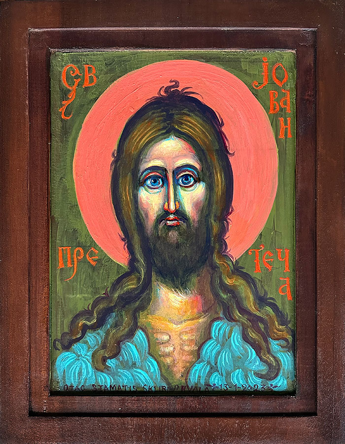 "St. John the Forerunner", acrylic on wooden board, Stamatis Skliris, 2023