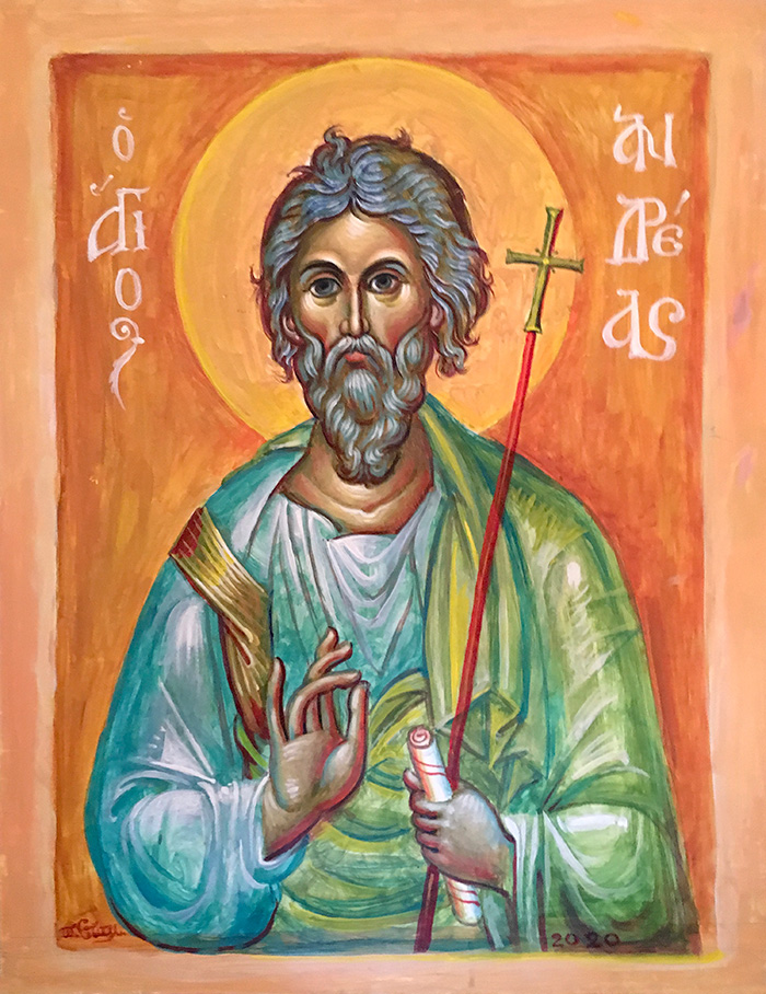 "St Andrew", acrylic on board, 2020