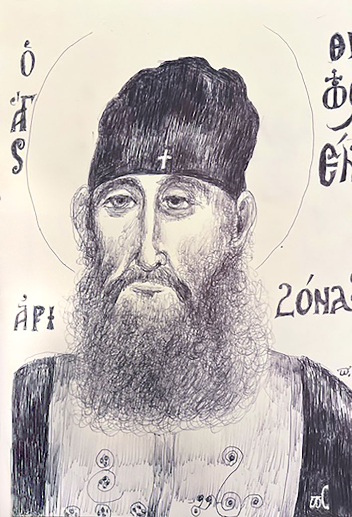 "Elder Ephraim of Arizona", drawing on notebook paper, Fr. Stamatis Skliris, april 2026