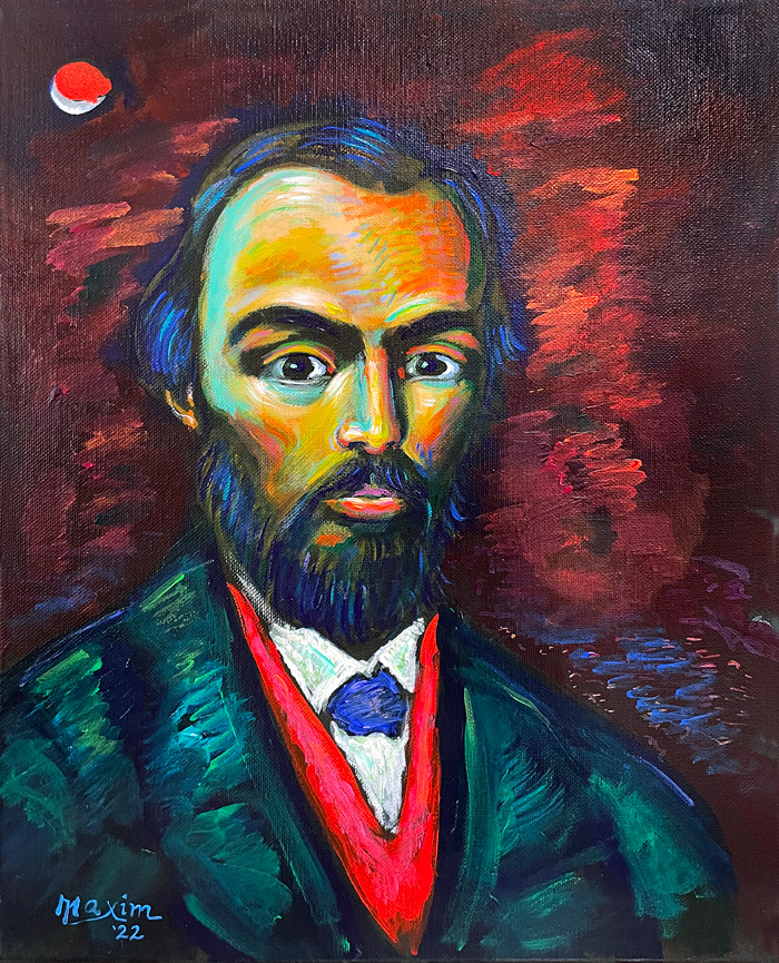 "Young Wakening Dostoevsky", acrylic on canvas, by Bishop Maxim, 2022