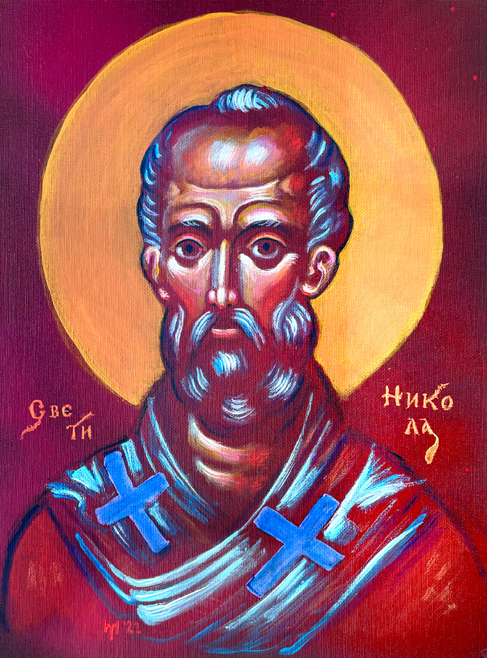 "St. Nicholas" (à la Stamatis), acrylic on canvas, by Bishop Maxim, 2022