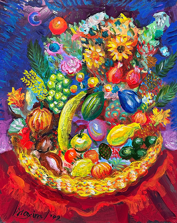 "Thanksgiving Basket", acrylic on canvas, Bishop Maxim, 2022