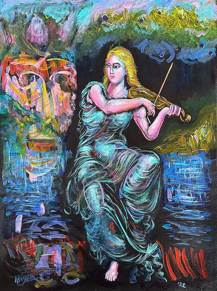 "Euterpe the Muse of Music and Lyric Poetry," acrylic on canvas, Bishop Maxim, Half Moon Bay, 2022