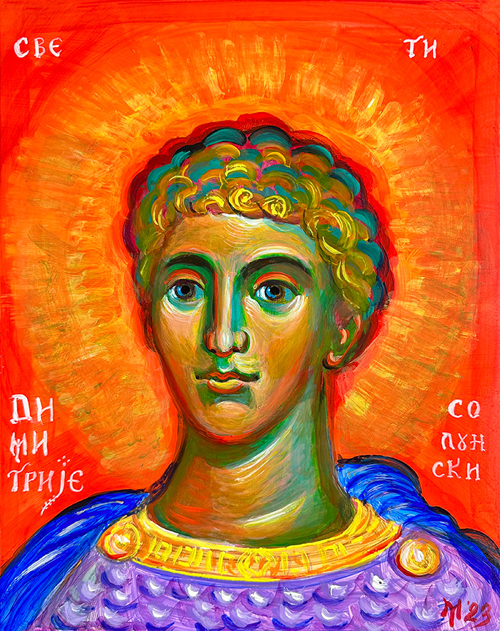 "St Demetrios of Thessaloniki", acrylic on gesso board, Bishop Maxim, 2023