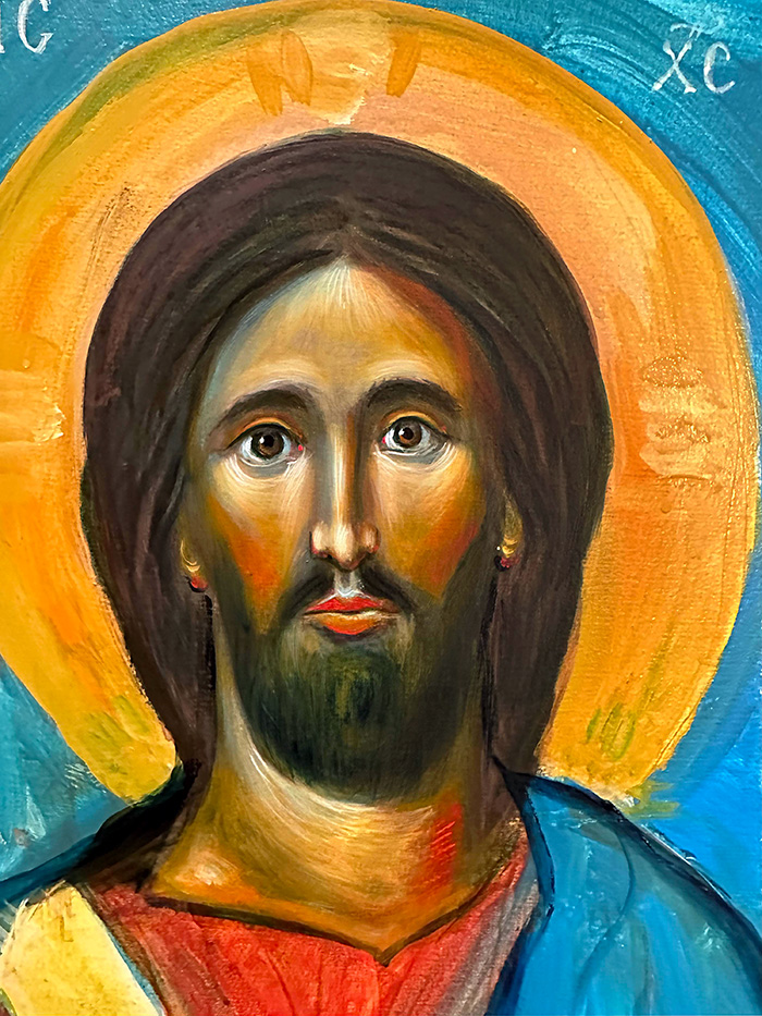 "Jesus Christ—Thearchic Weakness", acrylic on gesso board, Bishop Maxim and Dijana Skoric, 2024