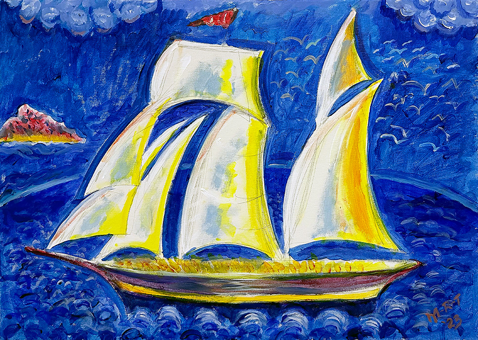 "Ship of Happiness", acrylic on canvas, Bishop Maxim, 2023