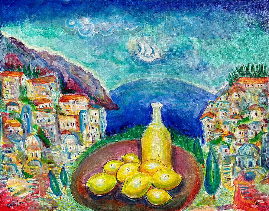 "A Lively Landscape of Lemons", acrylic on canvas, Bishop Maxim, 2024