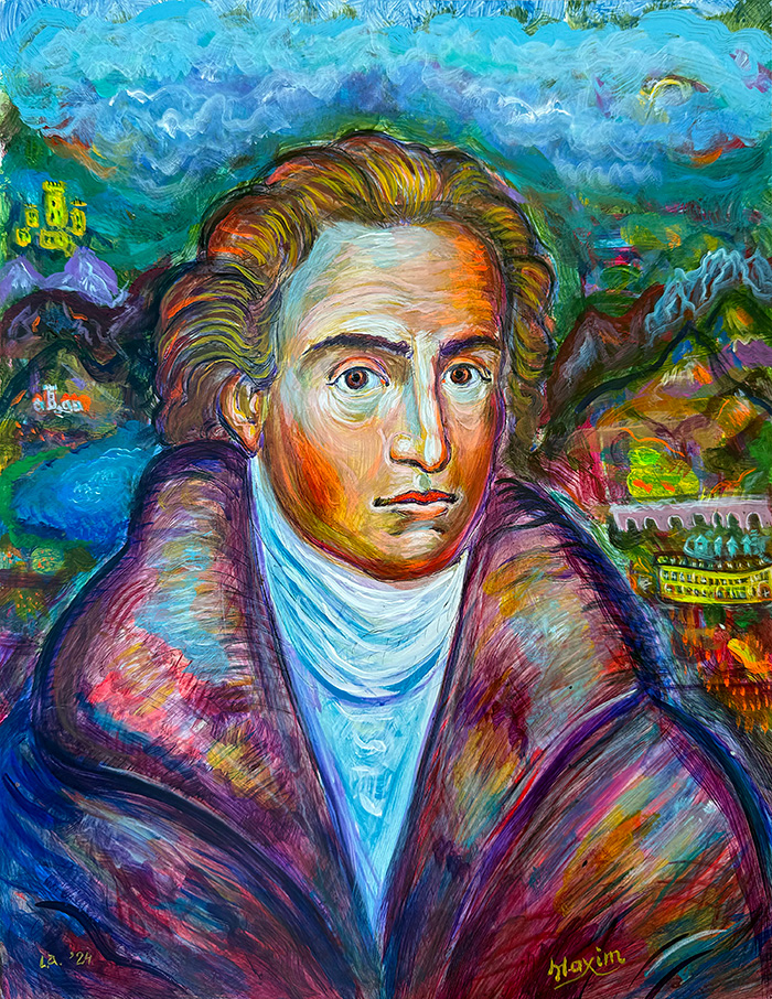 "Sorrows and Joys of Young Goethe", acrylic on gesso board, Bishop Maxim, 2024