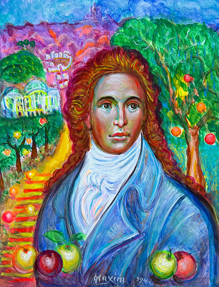 "The Scent of Inspiration: Schiller’s Muse", acrylic on gesso board, Bishop Maxim, 2024