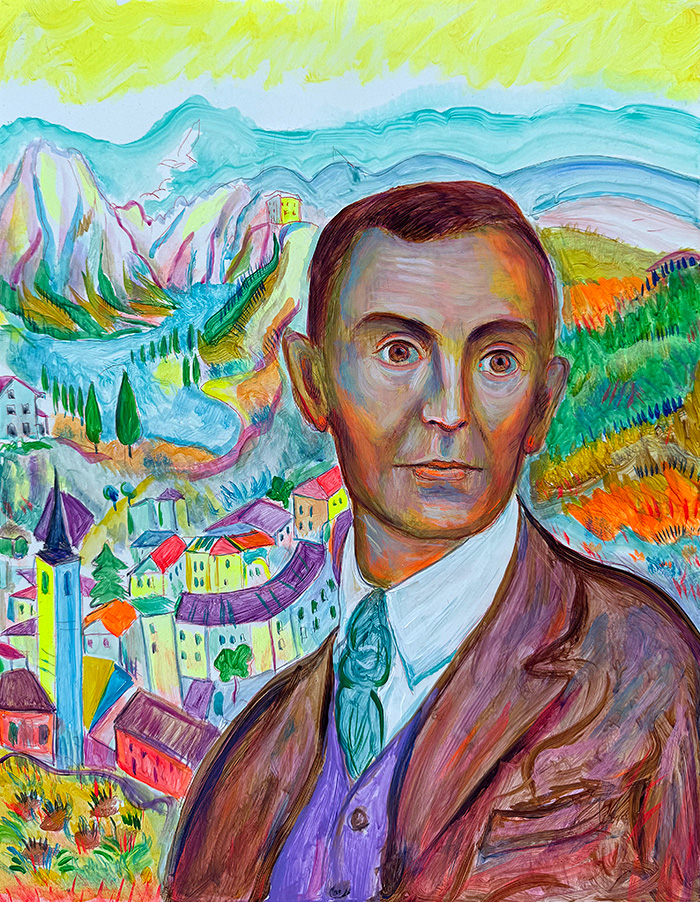 "Hermann Hesse: A Reflective Portrait", acrylic on gesso board, Bishop Maxim, 2024