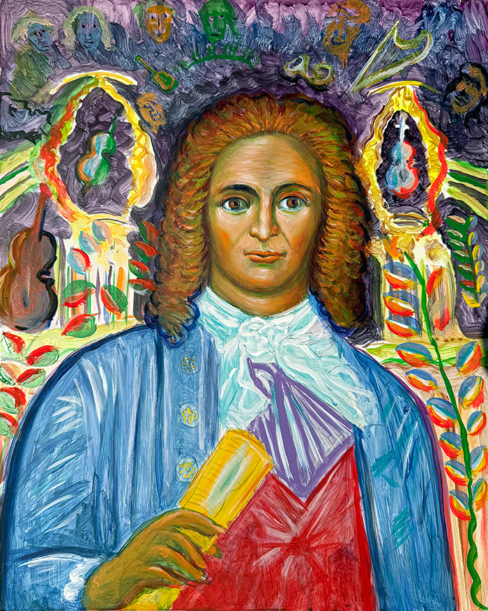 "Johann Sebastian Bach: A Prelude to Genius", acrylic on gesso board, Bishop Maxim, 2024