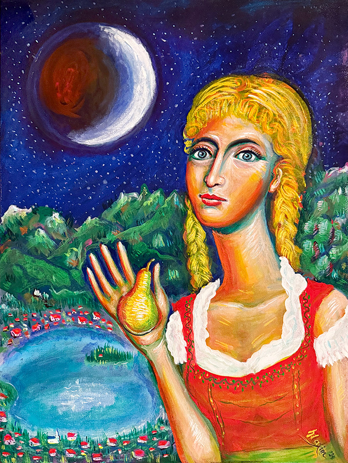 "Moonlit Greetings by Schliersee", acrylic on canvas, Bishop Maxim, 2024