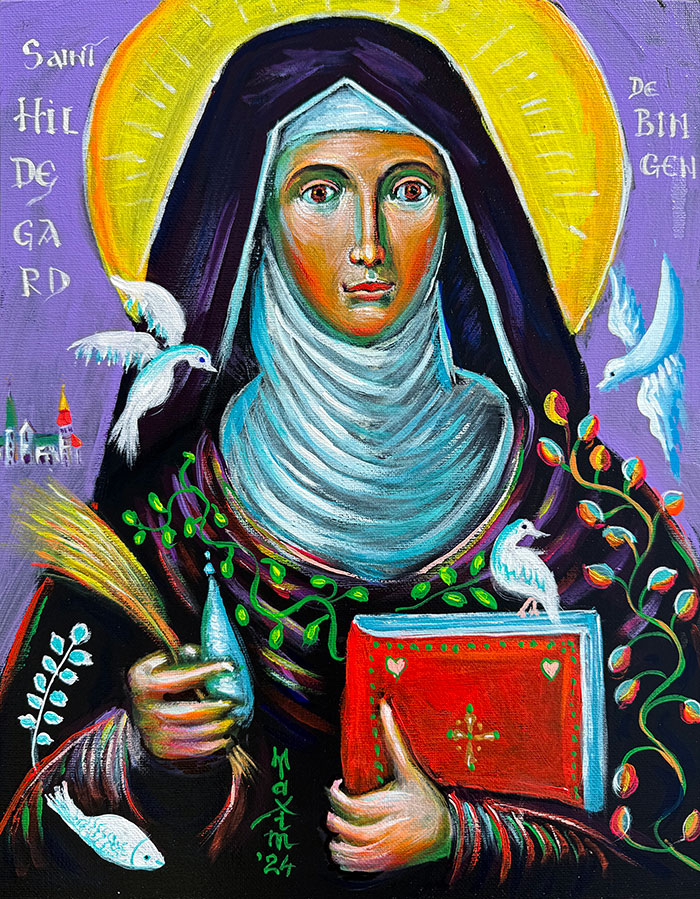 "Hildegard: Guardian of Creation", acrylic on canvas panel, Bishop Maxim, 2024