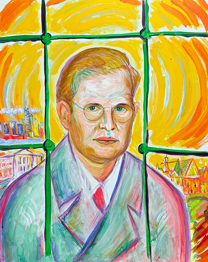 "Bonhoeffer: Unchained Faith", acrylic on gesso board, Bishop Maxim, 2024