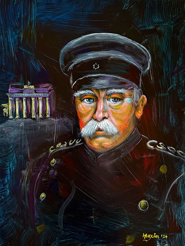 "Bismarck: The Moment of Resolve", acrylic on gesso board, Bishop Maxim, 2024