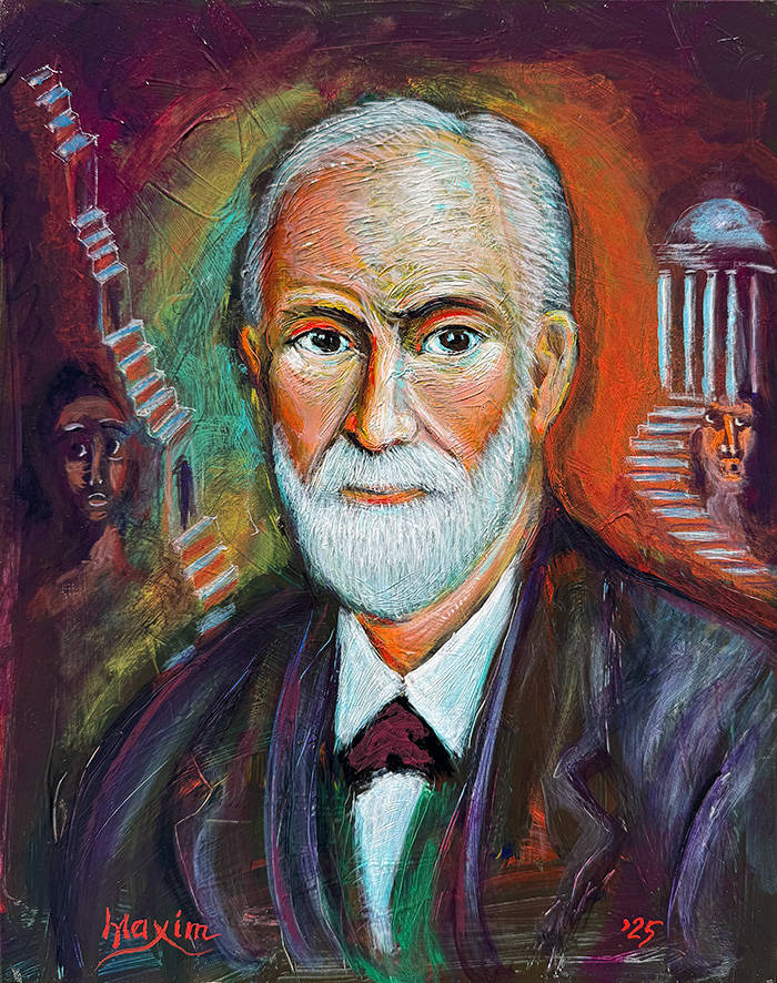 "Freud", acrylic on gesso board, Bishop Maxim, 2025