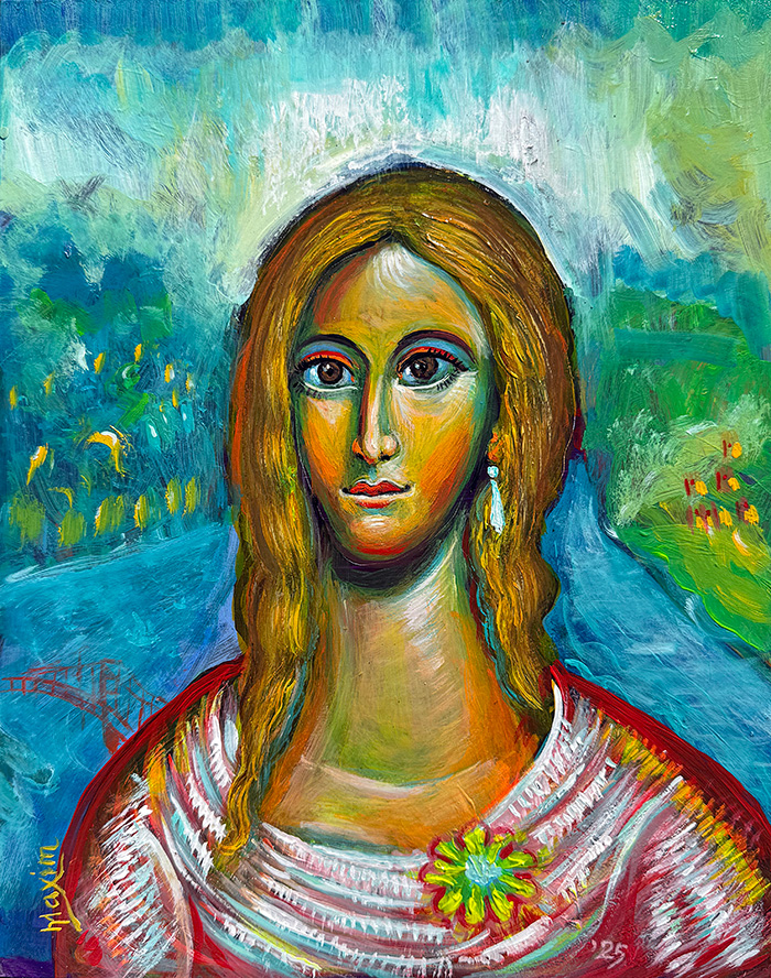 "Drina", acrylic on gesso board, Bishop Maxim, 2025