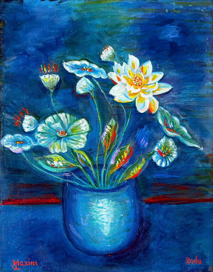 "Vigil of Light in Blue Silence", acrylic on canvas panel, Bishop Maxim and Radmila Vasiljevic, 2026