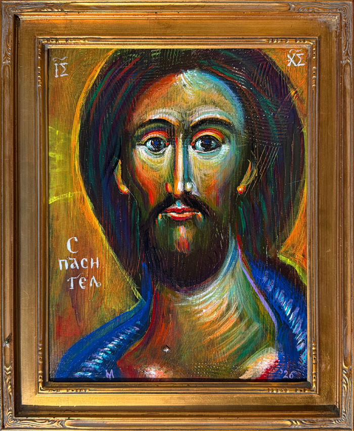 "Christ the Savior: after Andrei Rublev", acrylic on on canvas panel, Bishop Maxim, 2026