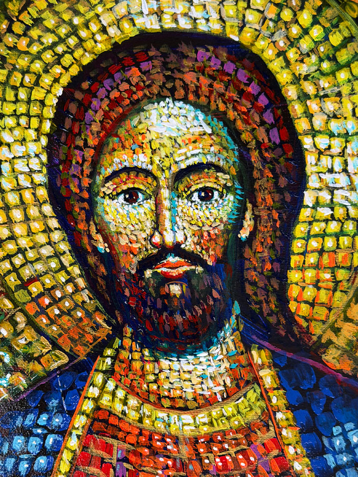 "Christ Pantocrator: The Gathering of Light", detail, acrylic on canvas, 12 x 16 in, Bishop Maxim, 2026