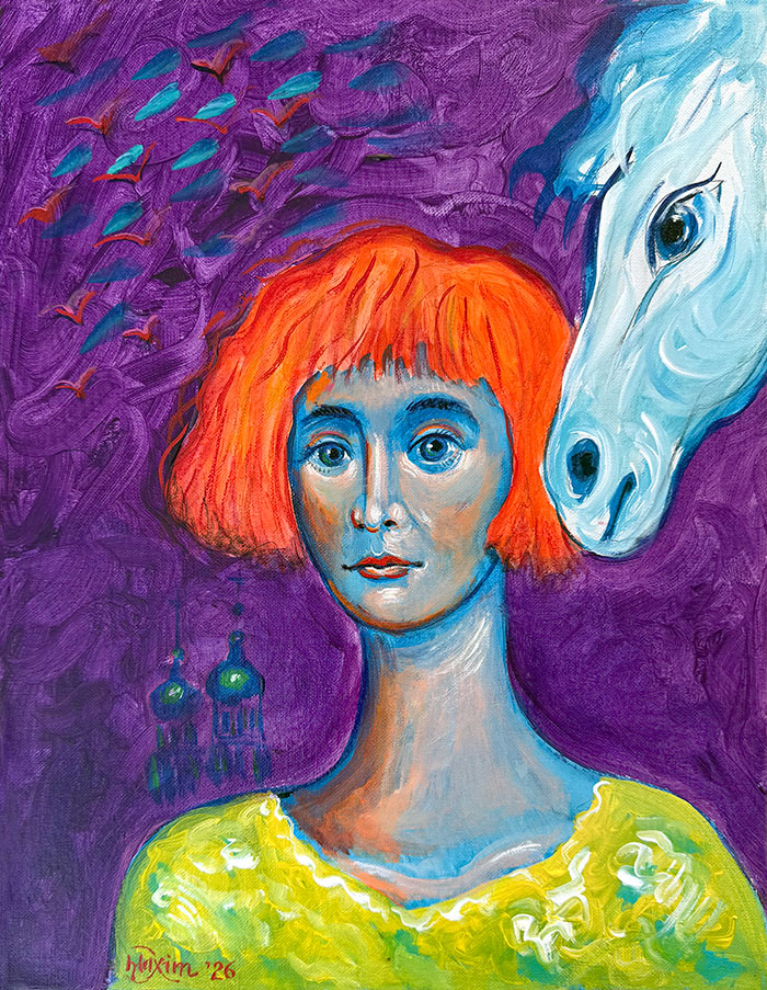 "Tsvetaeva: Not Exile, Not Home", acrylic on canvas, 14x18 inches, Bishop Maxim, 2026