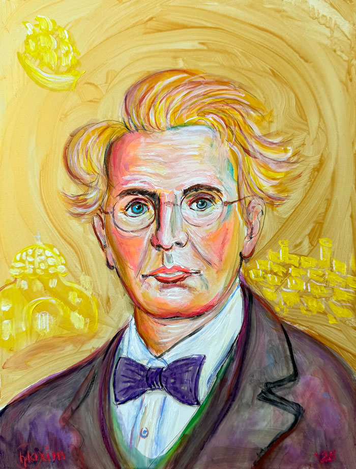 "Sailing to Byzantium: W. B. Yeats", acrylic on gesso board, 9 × 12 inches, Bishop Maxim, 2026