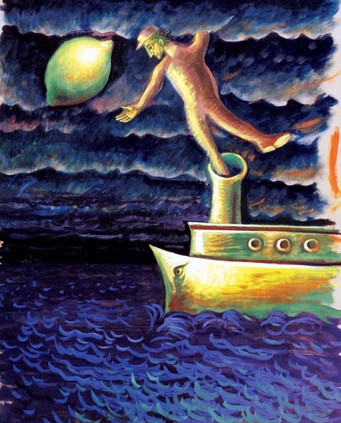 “Captain’s Night Fantasy”, acrylic on canvas, 2001, 75x85 Π140 – Φαντασία του καπετάνιου την νύχτα, 2001, ακρυλικό σε μουσαμά, 75*85 