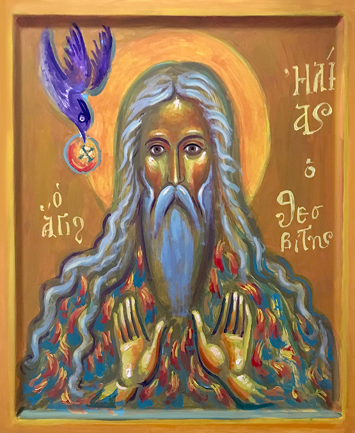 "Saint Elias of Thisbe", acrylic on board, Stamatis Skliris, 2023