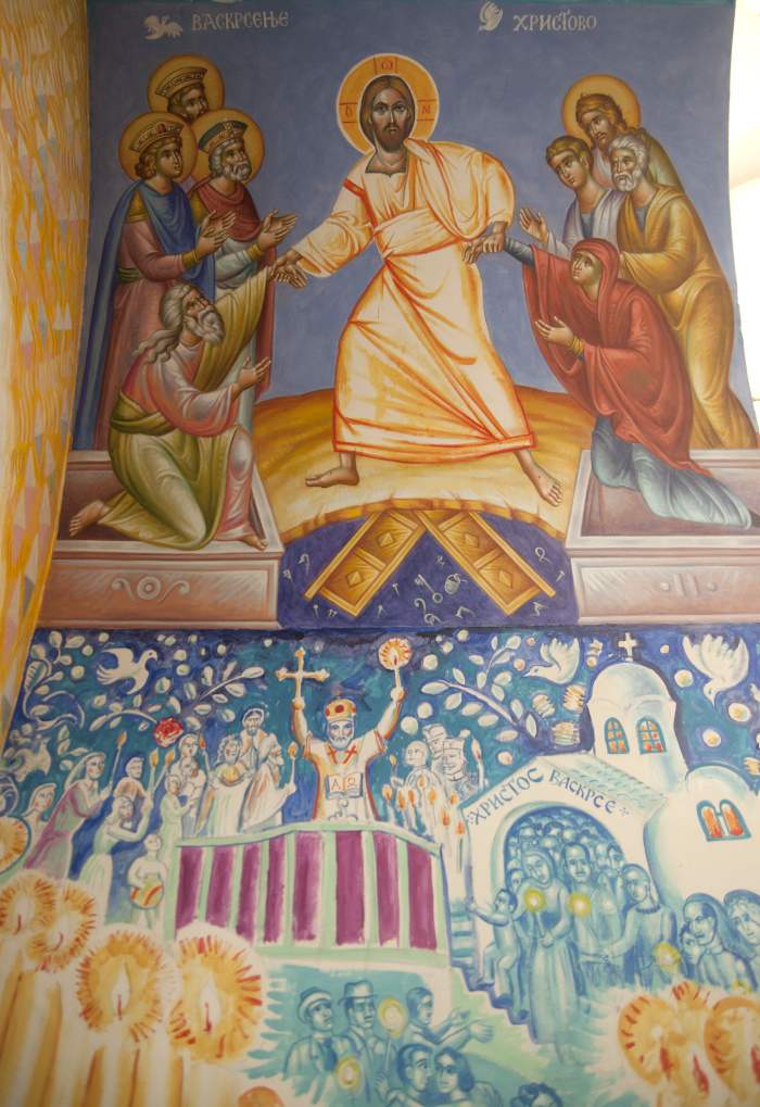 Resurrection and Celebration of the Resurrection in Kostolac, wall painting, church of St. Maximus, Kostolac, Stamatis Skliris, 2022