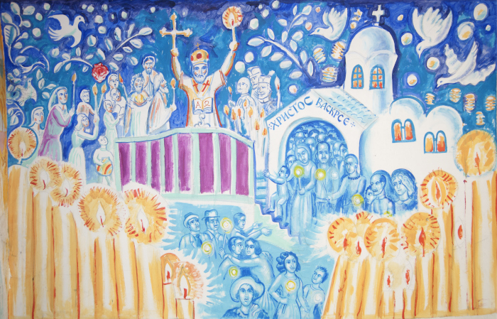 Celebration of the Resurrection in Kostolac, wall painting, church of St. Maximus, Kostolac, Stamatis Skliris, 2022