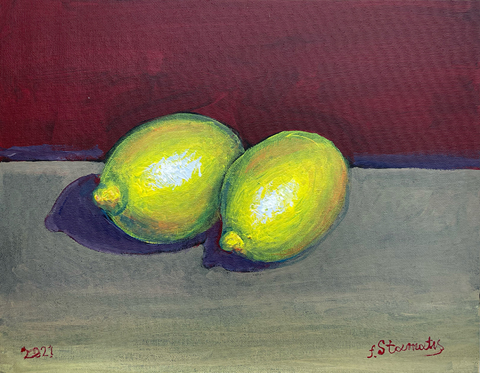 "Two Friendly Lemons", acrylic on canvas, Stamatis Skliris, Neo Psychiko 27-11-2021