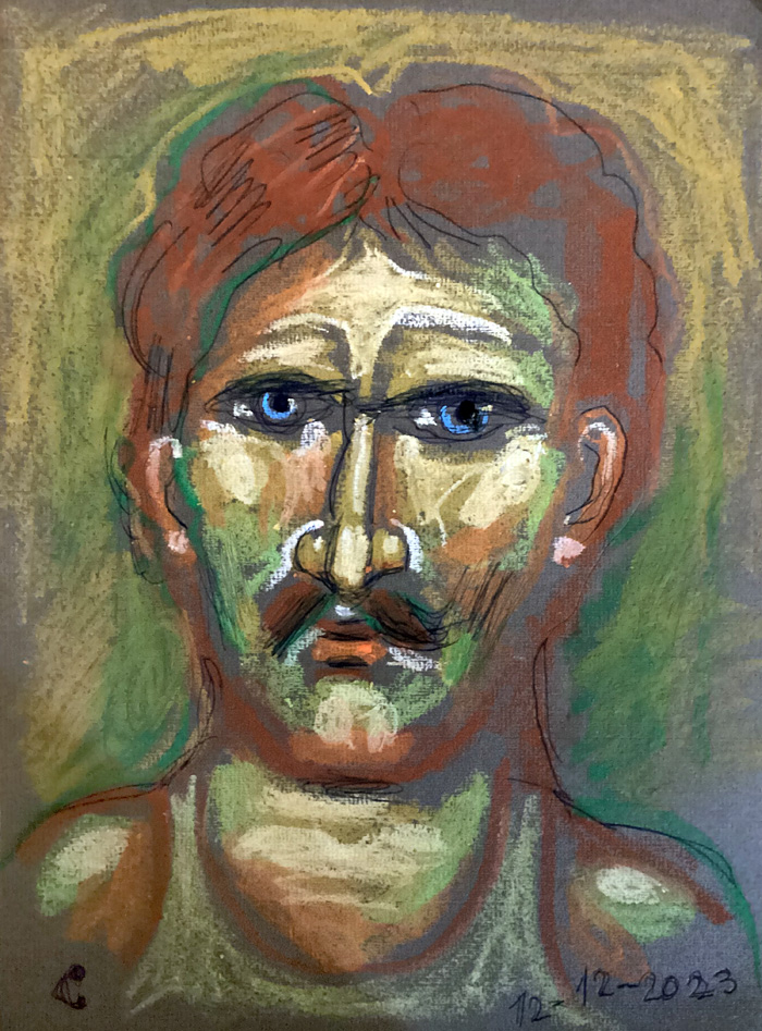 "Young Rebetis", oil pastel, Stamatis Skliris, 12-22-2023