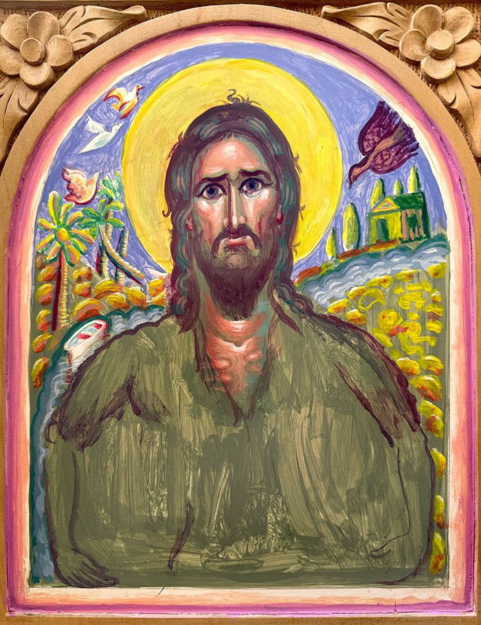 "Saint John the Baptist", acrylic on board, unfinished, 2022